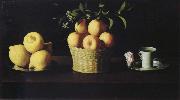 Francisco de Zurbaran Style life with lemon of orange and a rose Spain oil painting artist